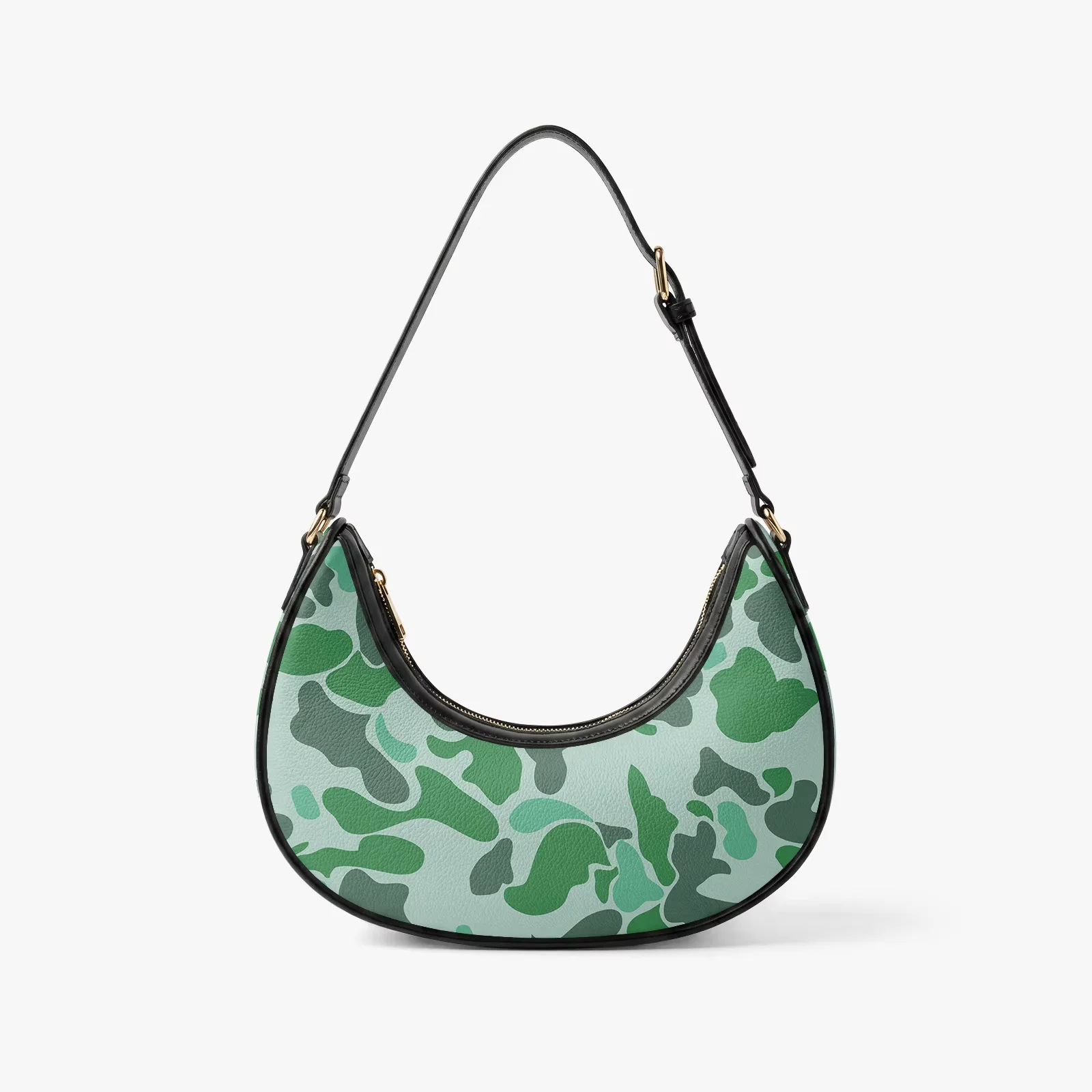 Women Customized Style White Blue Camo Pu Leather Loop Bag Cloud Camo Print Moon Bag Womens Single Shoulder Underarm Bag