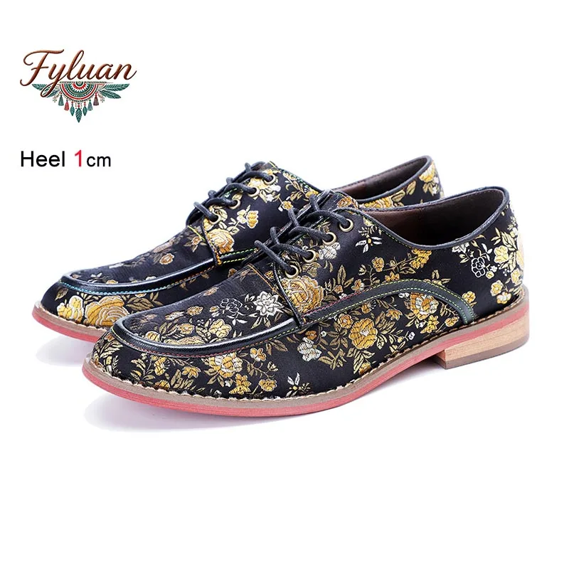

Spring Spring New Women's Shoes Vintage Print Casual Lace Up Low Heel Single Shoes Non-slipping Sole Comfortable Flat Sole Shoes