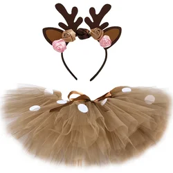 Brown Girls Deer Tutu Skirt Outfits Fluffy Baby Girl Party Dance Tutu Skirts for Kids Halloween Christmas Elk Reindeer Costume