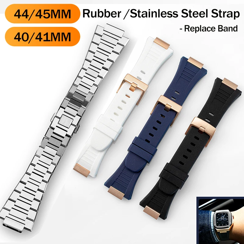 

Комплект для часов Apple Watch 40/41/44/45 мм, резиновый ремешок из нержавеющей стали, набор для модов серии, замена только ремешка!