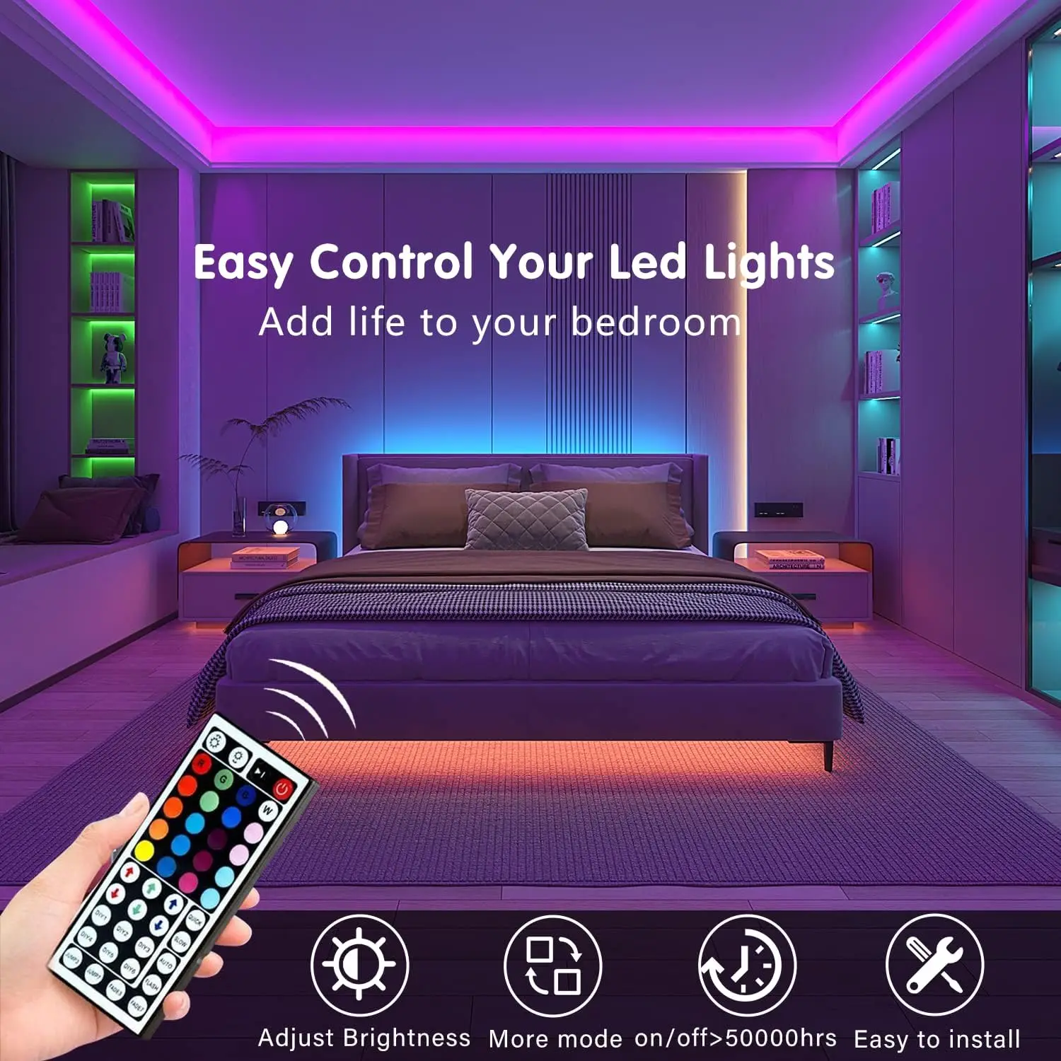 USB LED Strip Lights with 44 Key Remote Control 5m 10m 20m RGB Tape Led Wall Room for Game Bedroom Party Decor TV Backlight Gift