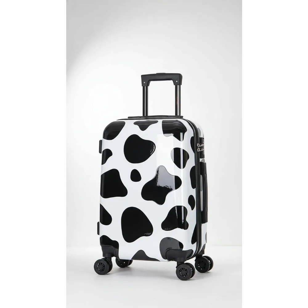 

Cow Print Spinner Luggage 20-Inch Carry On | Lightweight Hardside Suitcase with Trolley Handle for Travelers