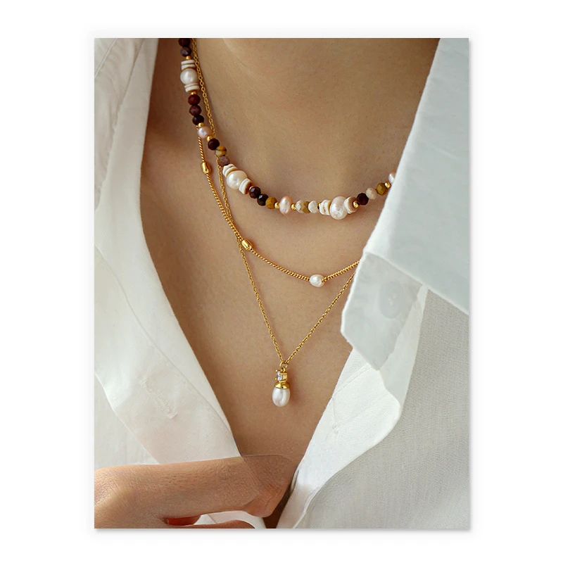 

New Models Maillard Natural Stone Pearl Bead String Necklace Bone Chain Retro Style Charm Fashion Accessories Ladies Gift