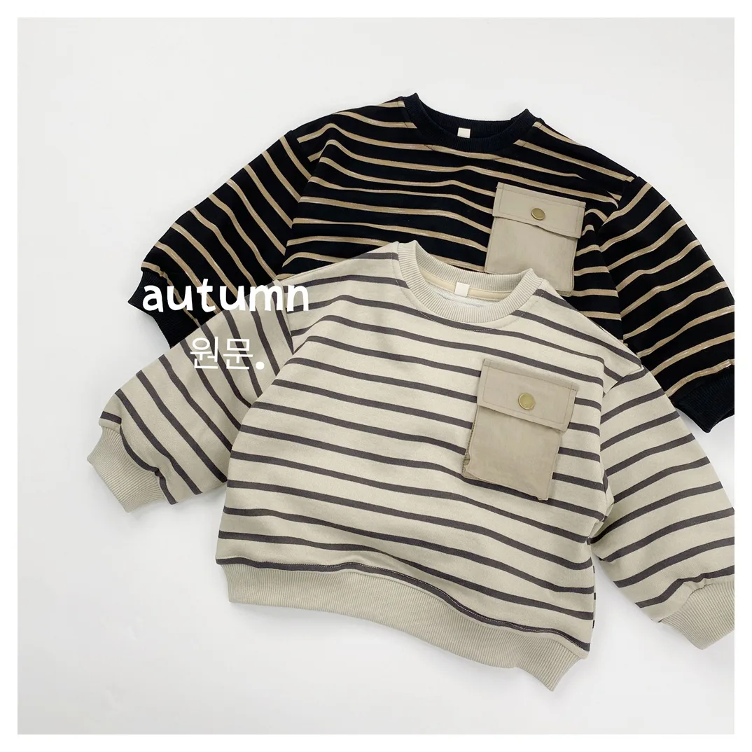 

2025 Children's Striped Sweater Autumn New Children's Shoulder Loose Top Crew Neck Jumper