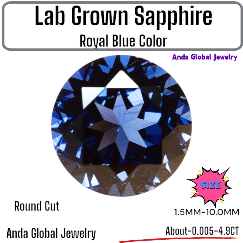 

Lab Grown Sapphire Royal Blue Color Round Cut AAA+Clarity for Jewelry Setting&Custom Design Selectable AGL Certificate