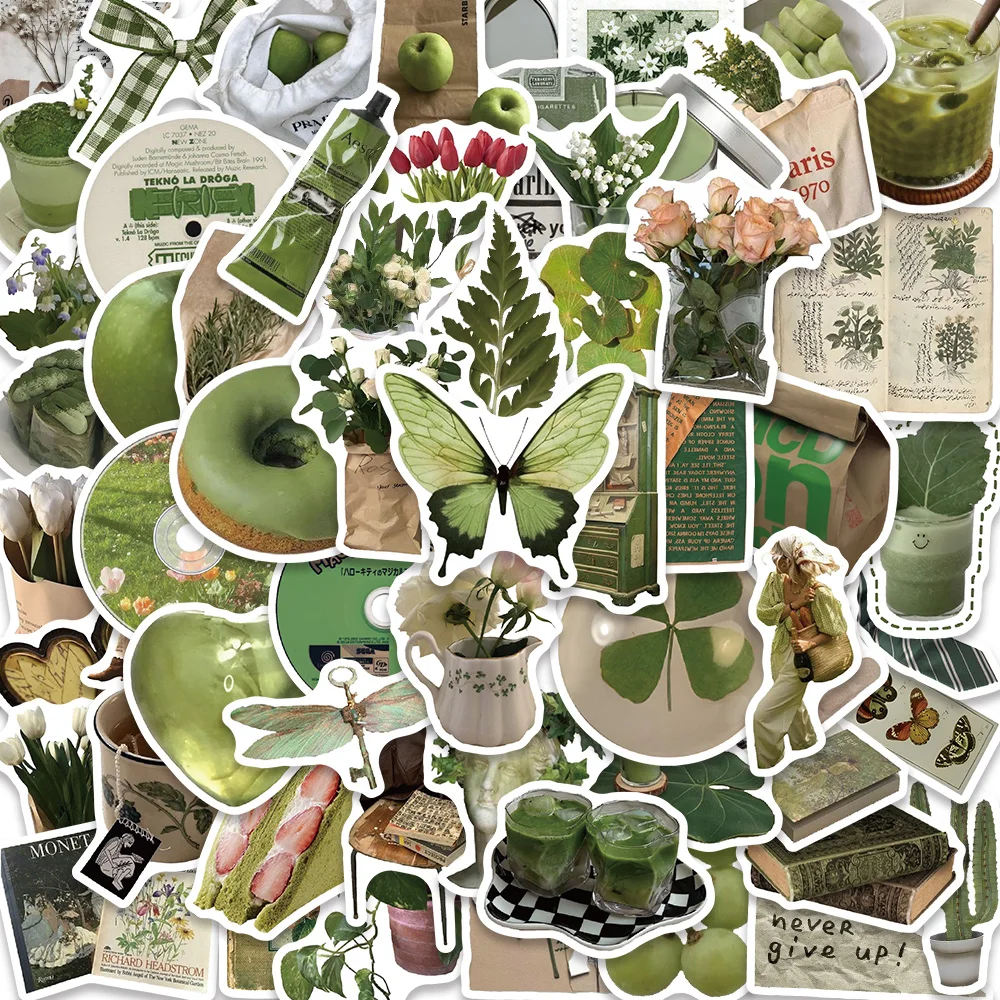 

62pcs Avocado Green 3D Ins Stickers Pack Scrapbooking Aesthetic Stationery Bike Bottle Decals Phone Cases Planner Kids Stickers