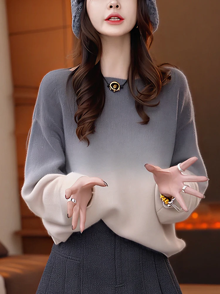 

Элегантный вязаный свитер с длинными рукавами для женщин: модный, простой дизайн, новинка весна-осень, стиль для повседневной носки