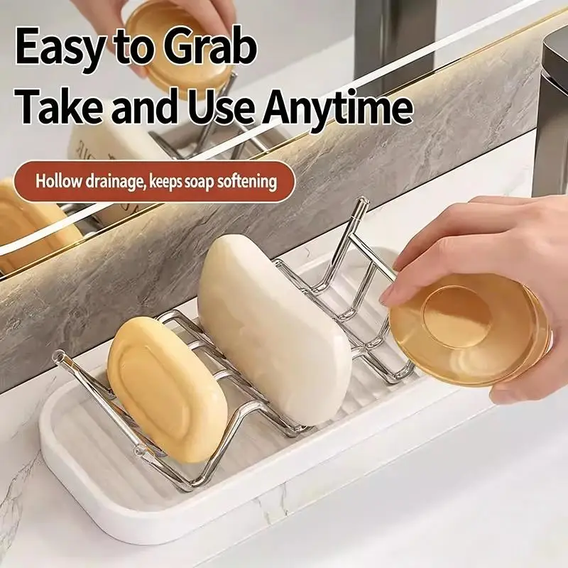 【HG】Soap Dish Holder With Stainless Steel Rack And Fast Drainage Design Perfect For Bathroom Kitchen Sink Countertop Storage