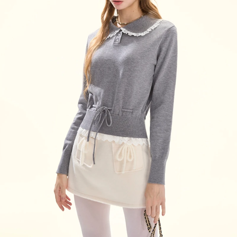 กระโปรงสั้นทรงเอ ผ้าวูลผสมแอปริคอต ดีไซน์ฝรั่งเศส สำหรับผู้หญิง ฤดูใบไม้ร่วง-ฤดูหนาว  หรูหรา  ใช้งานได้หลากหลาย  มีกระเป๋า