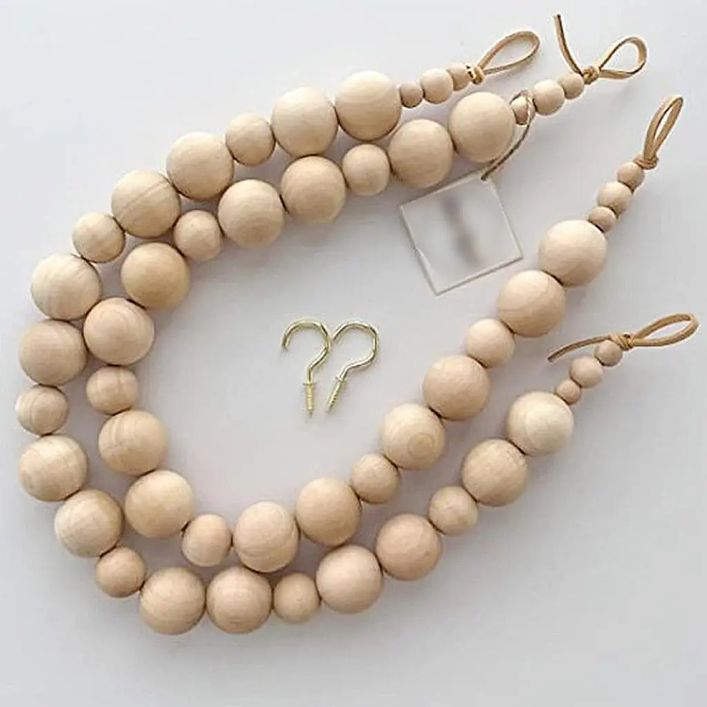 Decorative Wooden Bead Curtain Tiebacks Clips Farmhouse Style Curtain Holdbacks for Living Room Window Drapes