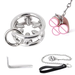 CBT Sex Toys For Men Traction Chain Penis Ring Adjustable Spikes Stainless Steel Cockring BDSM Bondage Restraint Adults Games