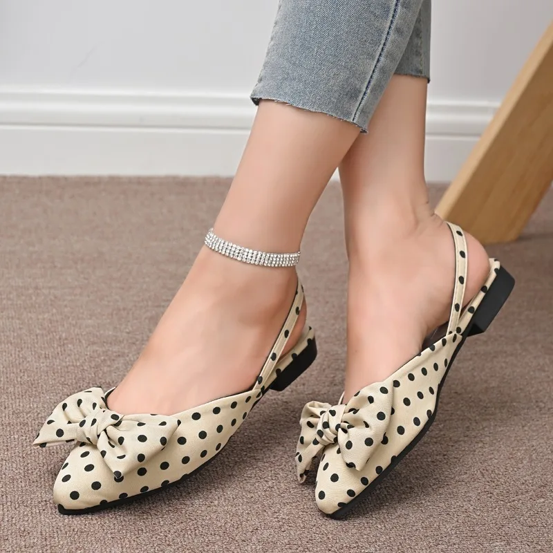 Women's Sandals Summer Fashion Casual Pointed Toe Bow Decoration Flat One-line Buckle Office Sandals 2025 Popular Flat Sandals