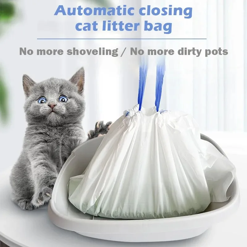 HiCoDo-Cat Litter Bags, Disposable, Thickened Liners, Automatic Closing Pet Box, Poop Bags, Bulk, 4 Rolls, 28 Bags