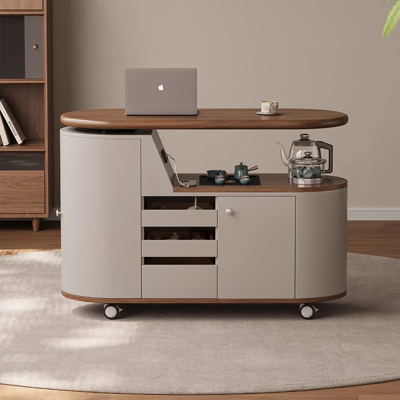 

Mobile tea table, tea cart, modern simple home living room coffee table, light luxury balcony solid wood tea table