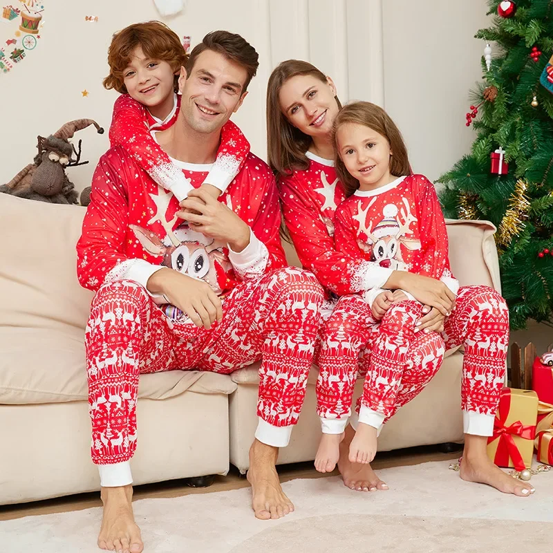 Christmas Pajama Set Family Matching Nightwear Couples Daughter Daddy Son Mother Kids Reindeer Printed Long Sleeved Xmas Clothes