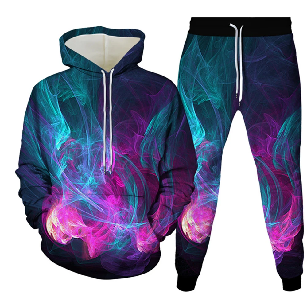 Men's Phoenix And Taiji Element 3D Print O-Neck Tracksuit Sets Casual Hoodie And Pants 2pcs Sets Oversized Pullover Men Clothing