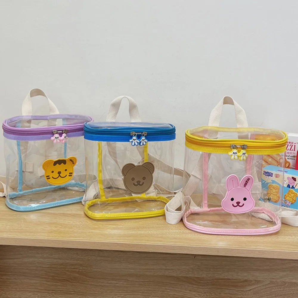 Cute Anti-skid Transparent Kids Backpacks Zipper Cartoon Cartoon Waterproof Backpack Bear Bunny Beach PVC Organizer Bag Children