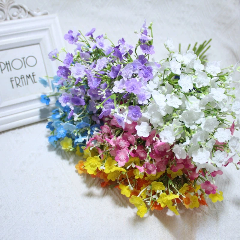 6 Forks Artificial Babysbreath Flower Branches Silk Flower DIY Handmade Wreath Vases Accessories Wedding Home Garden Decoration