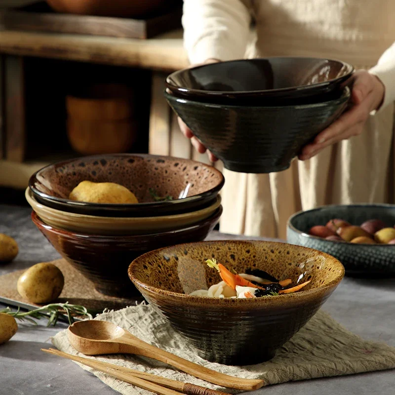 LingAo Cuenco de ramen creativo de cerámica japonesa, tazón de sopa