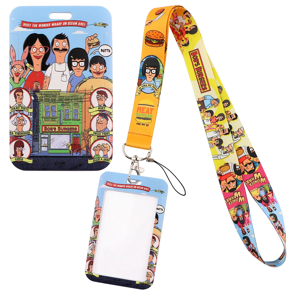 YQ895 Cartoon Burger Family Key Lanyard Credit Card Holder ID Badge Holder Neck Strap Phone Strap Keychain Lariat Jewelry Gift