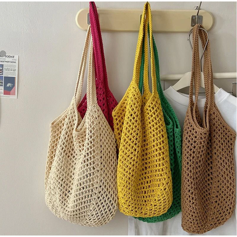 

Popular Summer Beach Straw Woven Tote Bag For Women 2-in-1 Hollow-out Lightweight Large Capacity Shopper Shoulder Bag Female