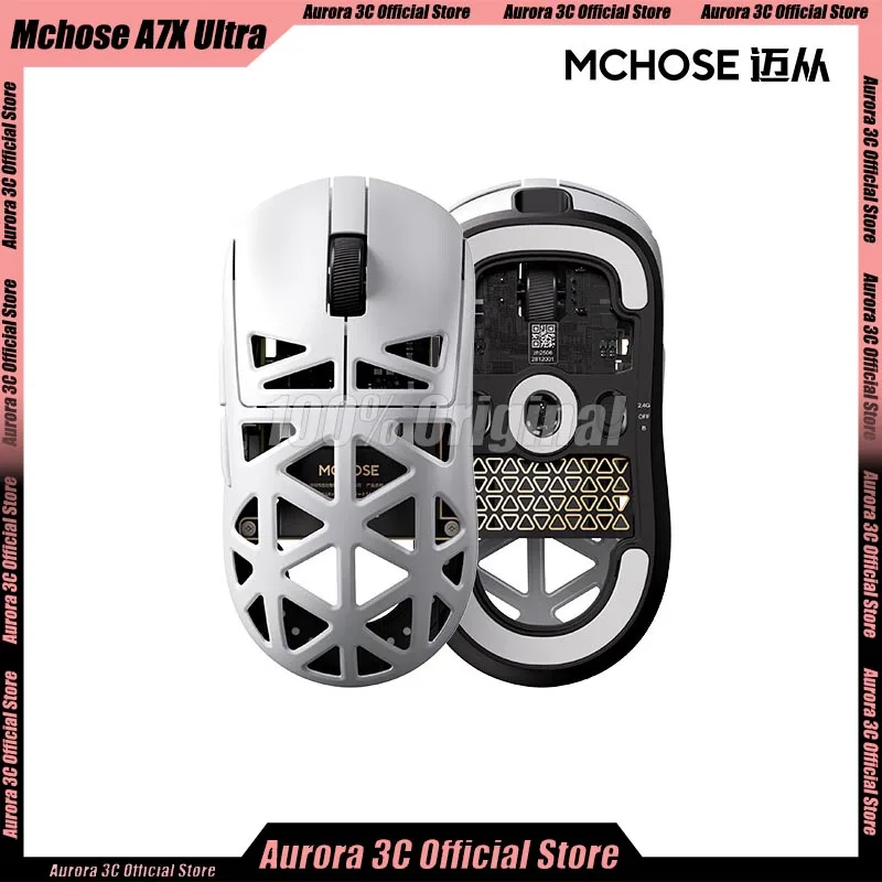 

MCHOSE A7X Ultra Mouse, трехрежимная беспроводная игровая мышь из магниевого сплава, полая PAW3950, легкая, 42000 точек на дюйм, аксессуар для ПК, подарок