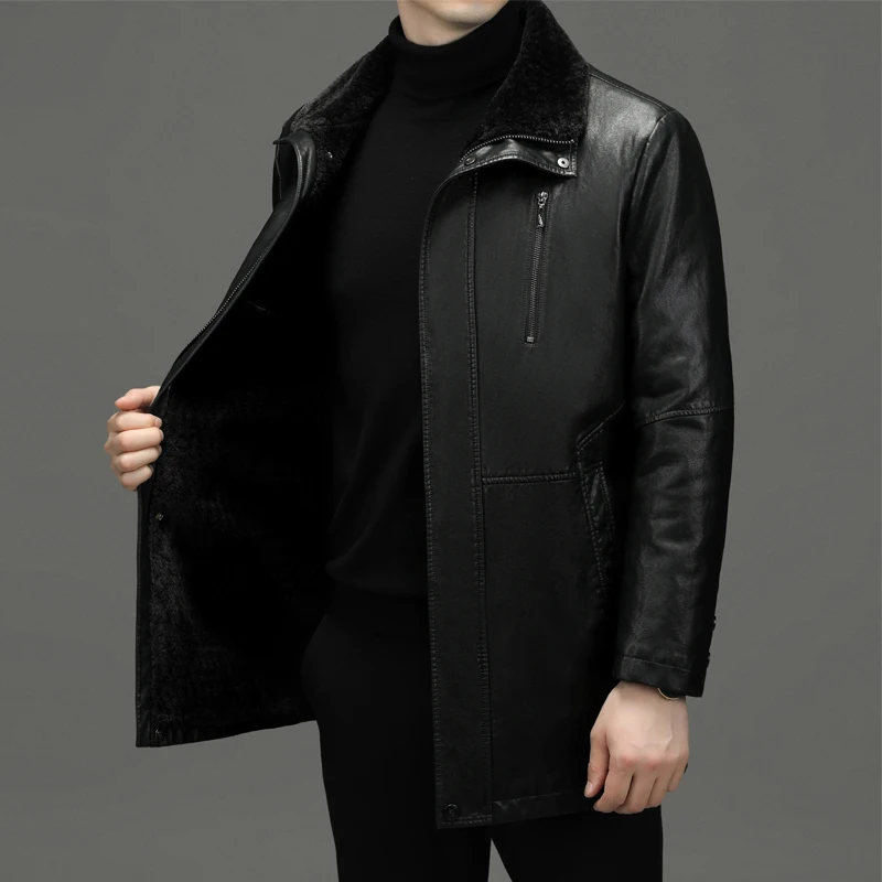 ZDT-8015 Herbst-und Winter modelle für Herren fell in einer langen High-End-Lederjacke mit lässiger Verdickung und warmem Lammwoll mantel