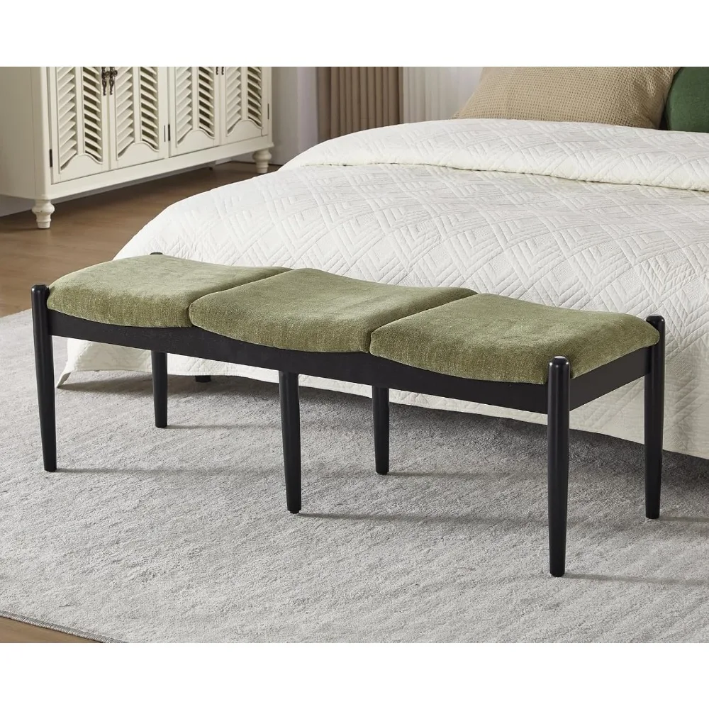 

55 Inch End of Bed Bench Extra Long Padded Entryway Bench with Black Wooden Frame/Chenille Fabric Modern Upholstered Oversized O