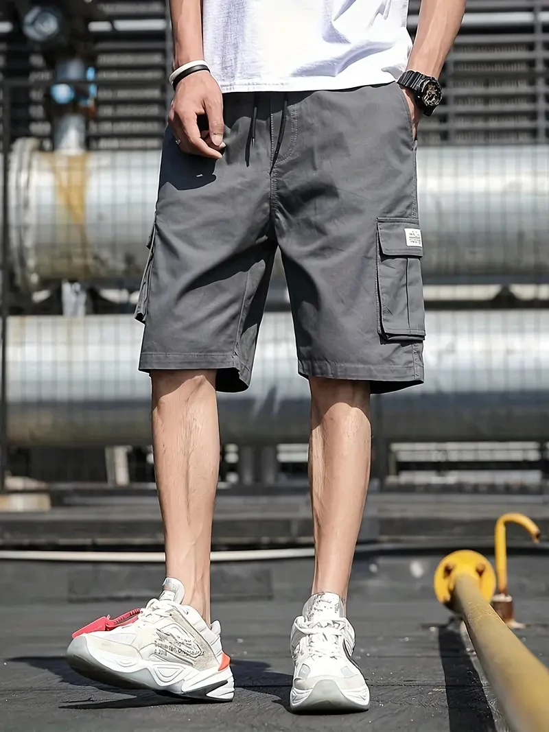 2024 New Men\'s Multi Pocket Cargo Shorts Casual Waist Drawstring Cargo Shorts For Summer Bermuda Shorts