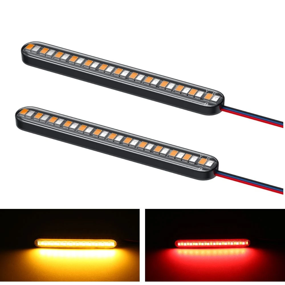 

24LED Motorcycle Turn Signal Plate Light Bar Flowing Water License Plate Light red yellow Rear Brake Stop Lamp Tail Indicator