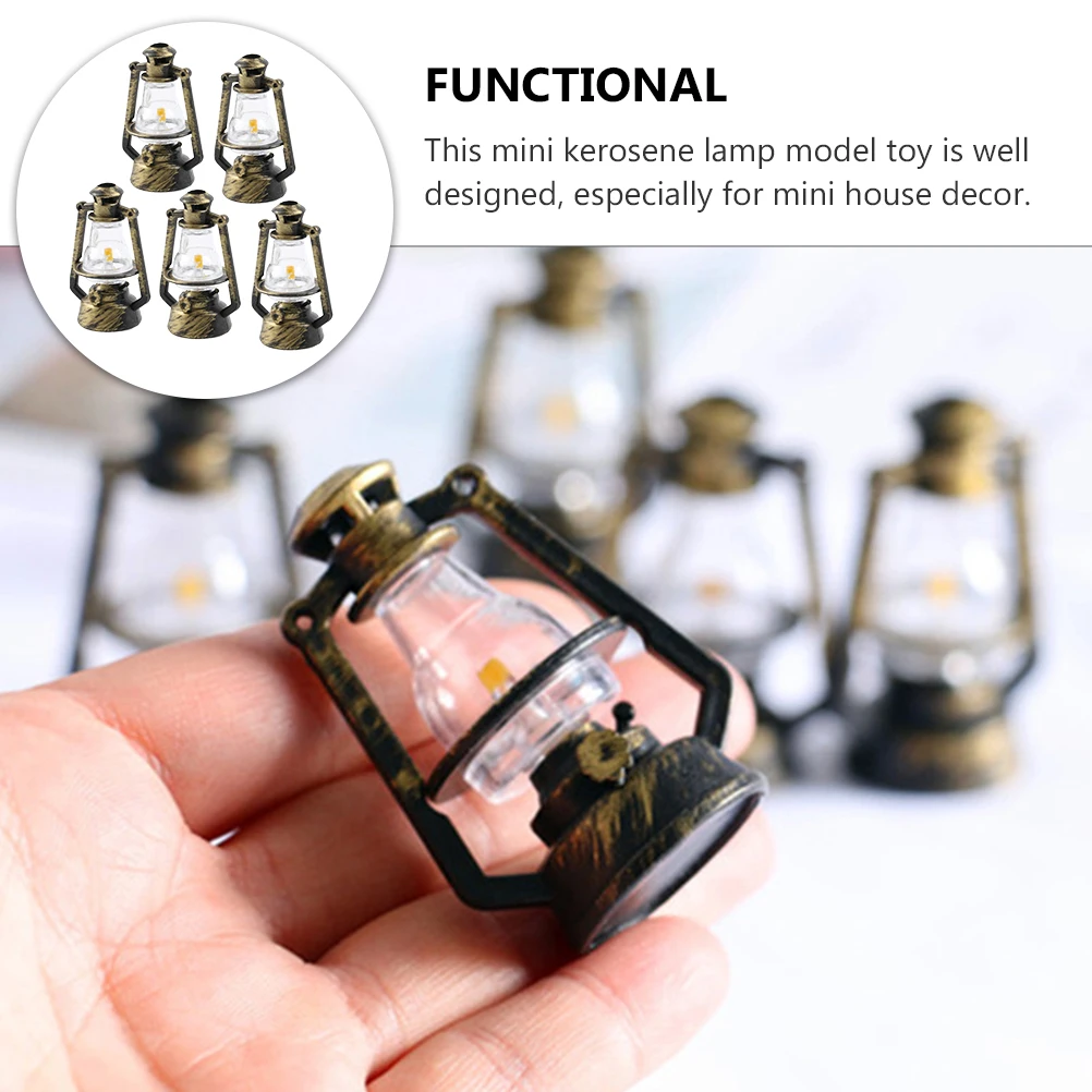 

5pcs Retro Lamp Mini House Accessory Vintage Decor Home nament Miniature Scene Furniture Small Size Portable