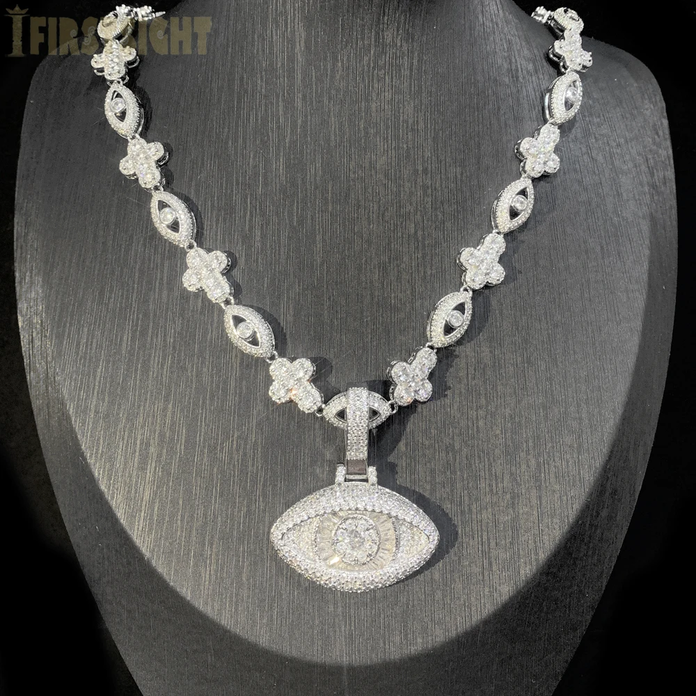 2025, neue Augen-Kreuz-Halskette, Iced Out, Bling, Silberfarbe, Zirkonia, Charm, Tenniskette für Männer und Frauen, Hip-Hop-Schmuck – Detail 3