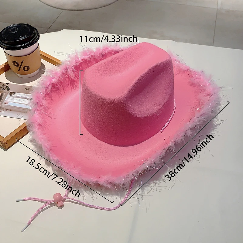 KAMMPT Fashion Solid Color Cowboy Hat Wide Brim Carnival Cosplay Cowgirl Hat Western Style Trends Caps for Bachelorette Party