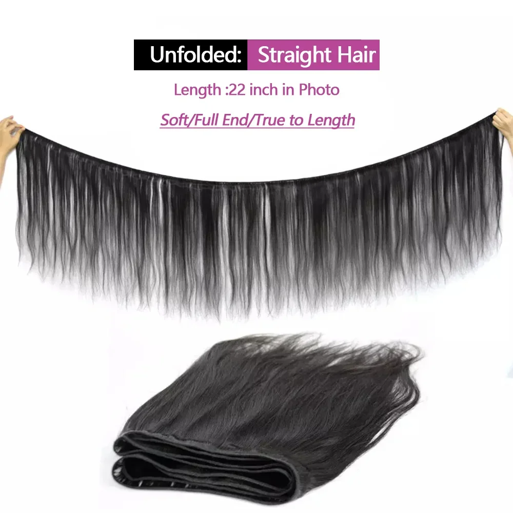 Pacotes longos e grossos de cabelo reto para mulheres, extensões de cabelo, Pacotes indianos de cabelo cru, 100% cabelo humano, 30 in, 32 in, 38 in, 40 in