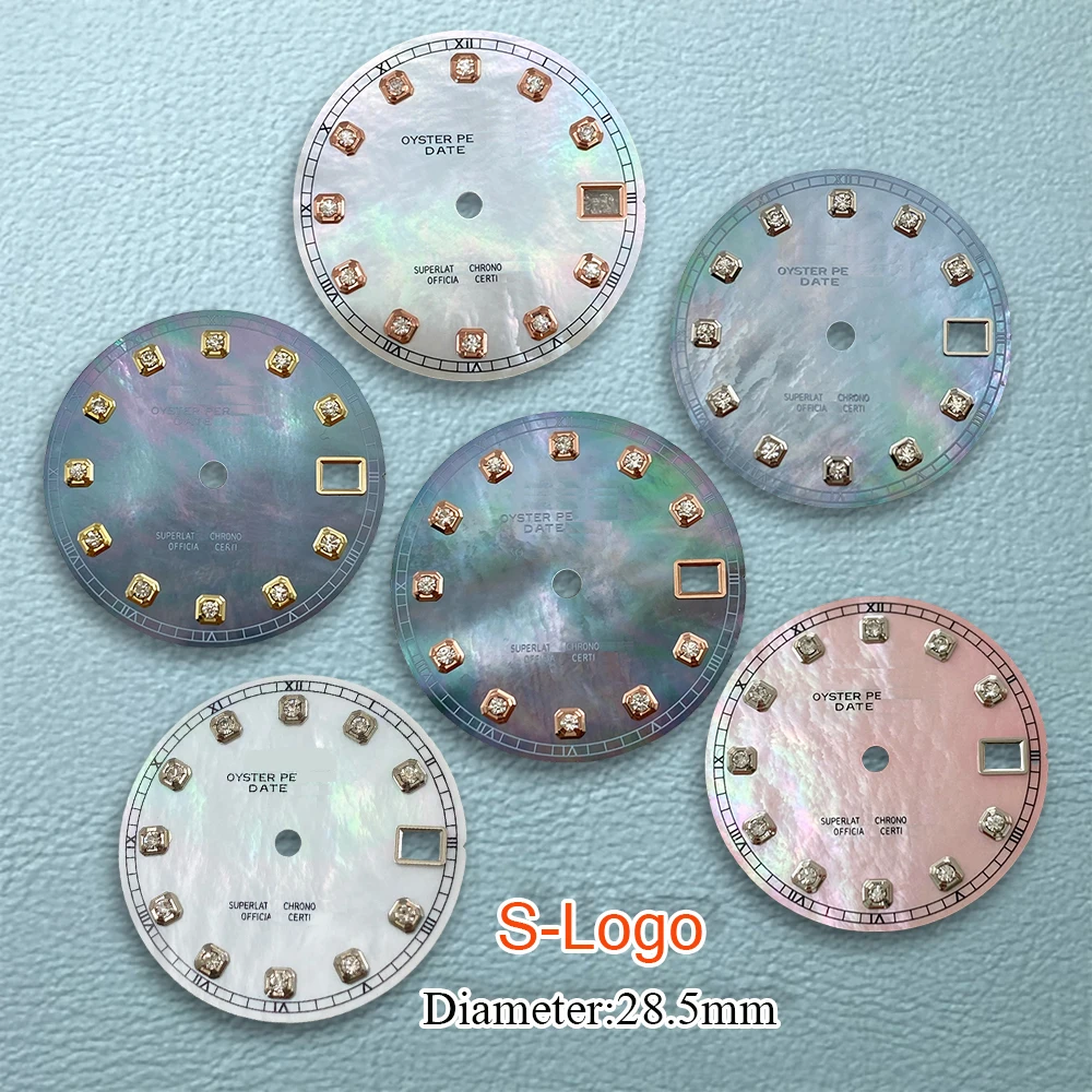 28.5mm S Logo Diamond pearl shell NH35 Dial Fit NH36 Movement No Luminous Watch Modification Accessories Repair tools