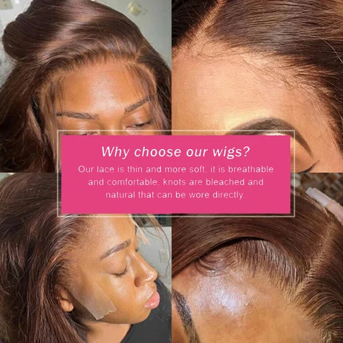 Imagen 2 del producto 180% 4 #   Peluca Bob 13x4 peluca con malla Frontal pelucas de cabello humano de color marrón Chocolate pelucas frontales de encaje recto marrón 100% pelucas Remy en venta
