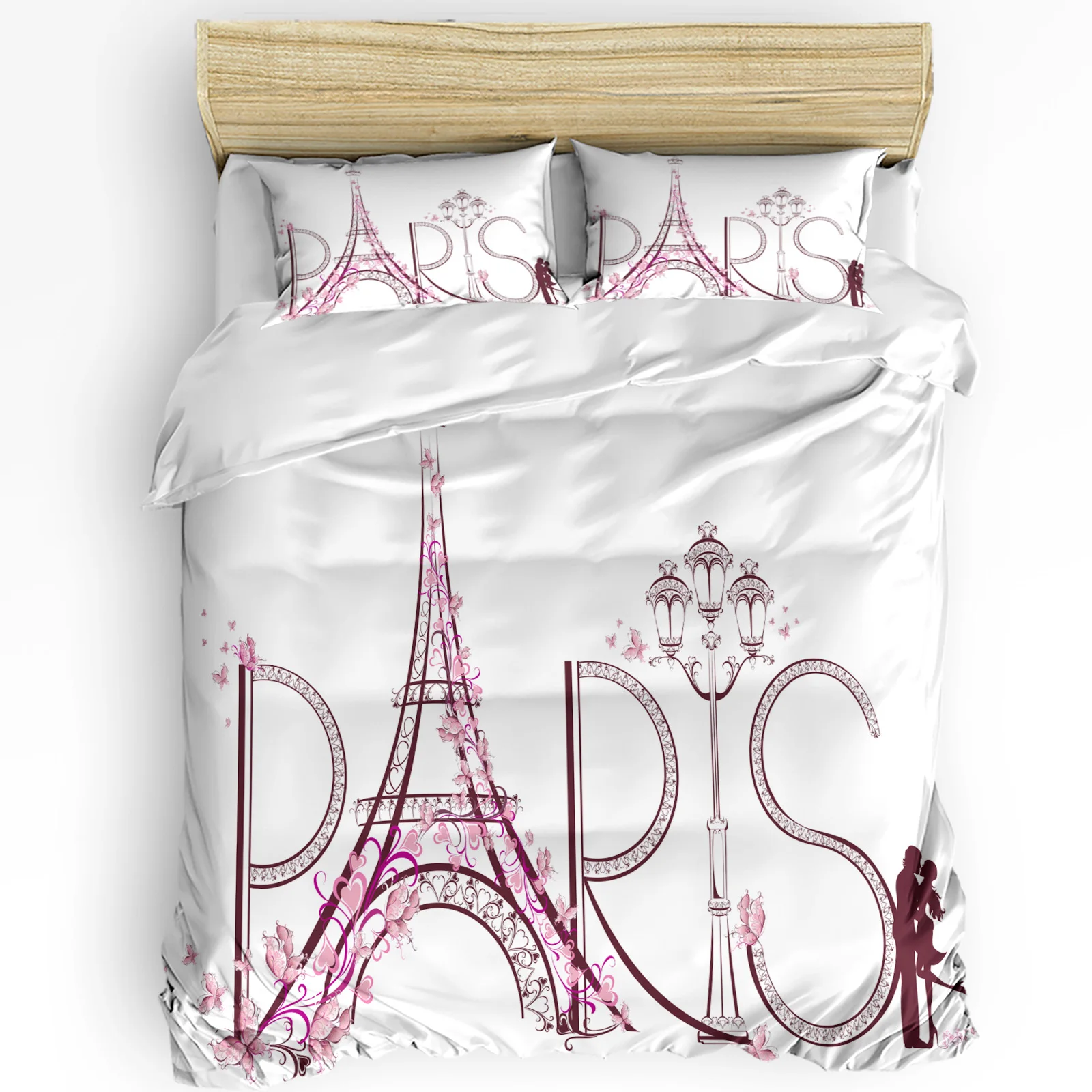 

France Paris Eiffel Tower Pink White Bedding Set 3pcs Duvet Cover Pillowcase Kids Adult Quilt Cover Double Bed Set Home Textile