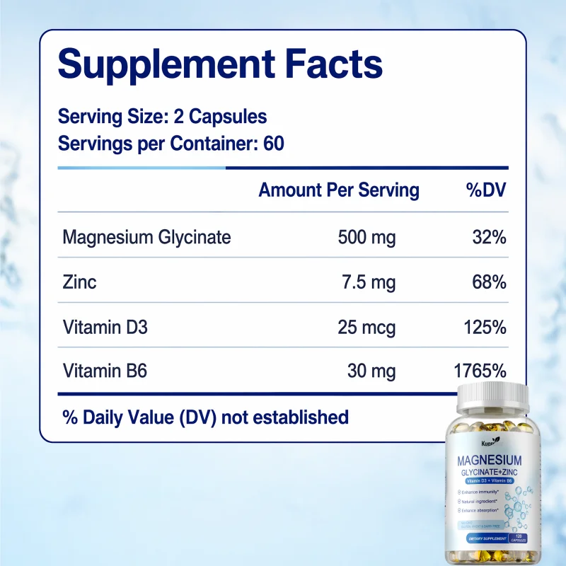 Magnesium Glycinate + Zinc - Cardiovascular Function Improve Sleep Quality Promotes Proper Muscle Heart and Bone Immune Booster