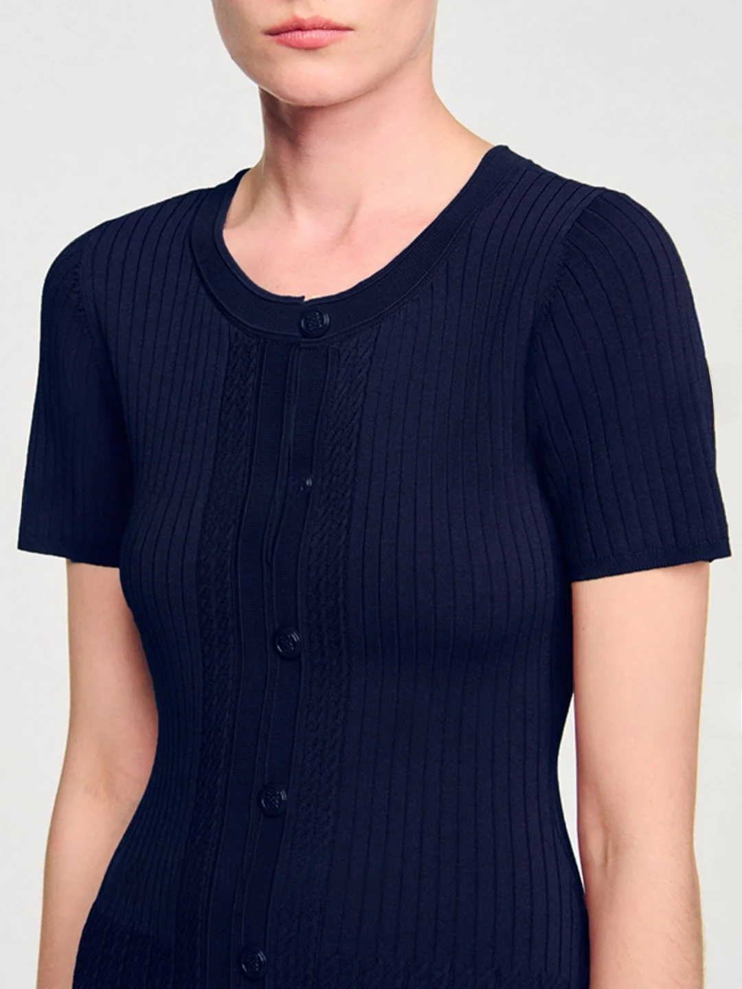 Saia A-Line de Cintura Alta com Bordado Floral em Tricô, Botão Único, Nova Chegada Outono/Inverno para Mulheres