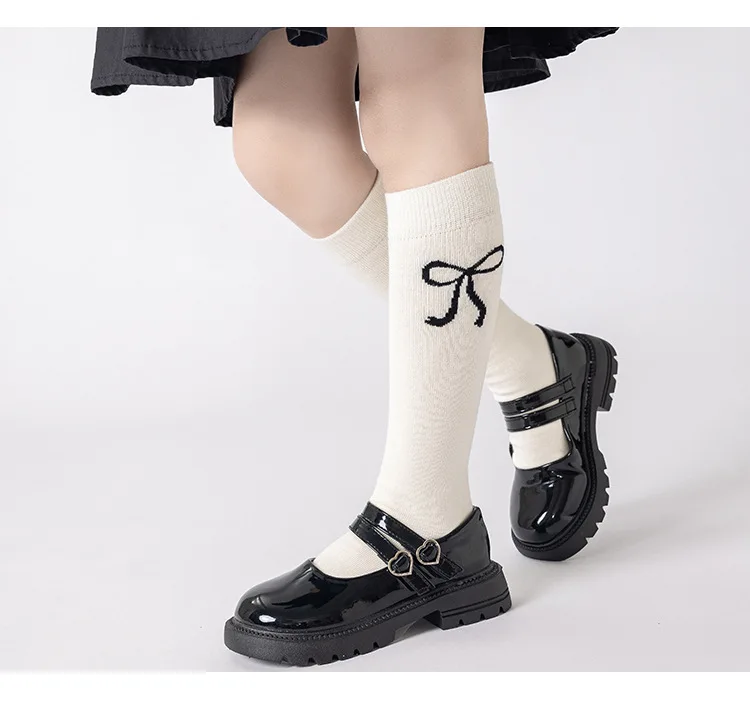 3 Paar kniehohe Slouch-Socken für Mädchen, schwarz, weiß, grau, Schleife, Frühling, stapelbare Strumpfhosen für Kinder von 3–12 Jahren, lässige Schulsocken – Detail 28