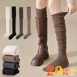 1-20Pairs Knee High Socks Thin Long Stacked Socks Women's High Solid Colour Patchwork Socks High Elasticity Stockings