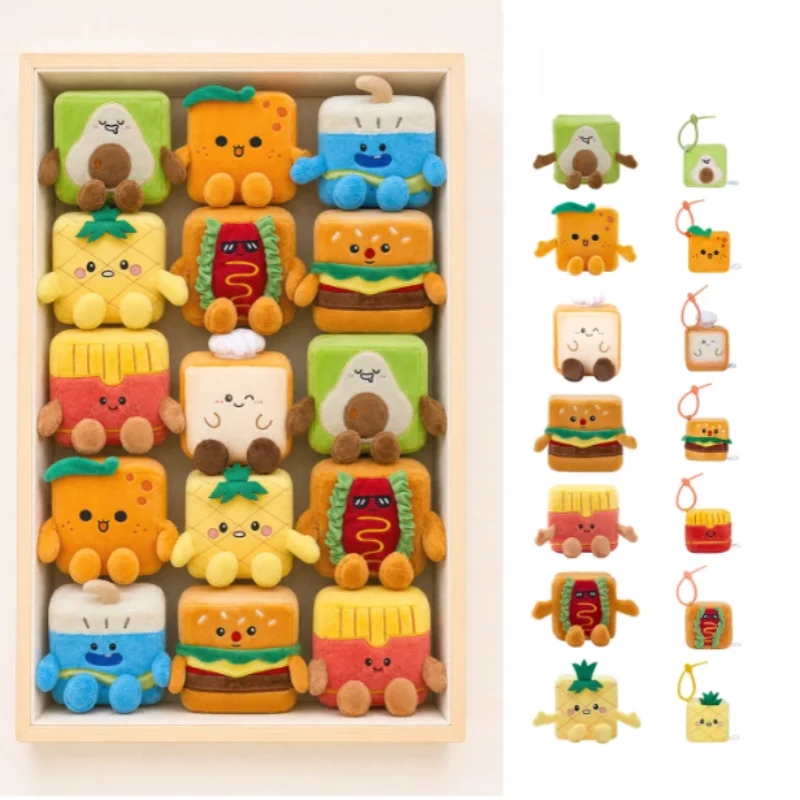 Original Cube Food Plush Toy Kawaii Creative Sushi Popcorn Pineapple Hamburger Plush Decompression Doll Pendant Children's Gift