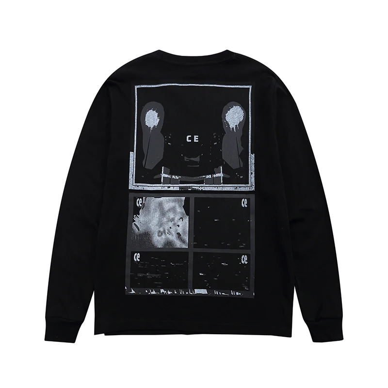 CE Long Sleeve Base Layer Shirt Night Scene Abstract Print Crewneck Loose Men Women Trendy Streetwear Long Sleeve T-shirt