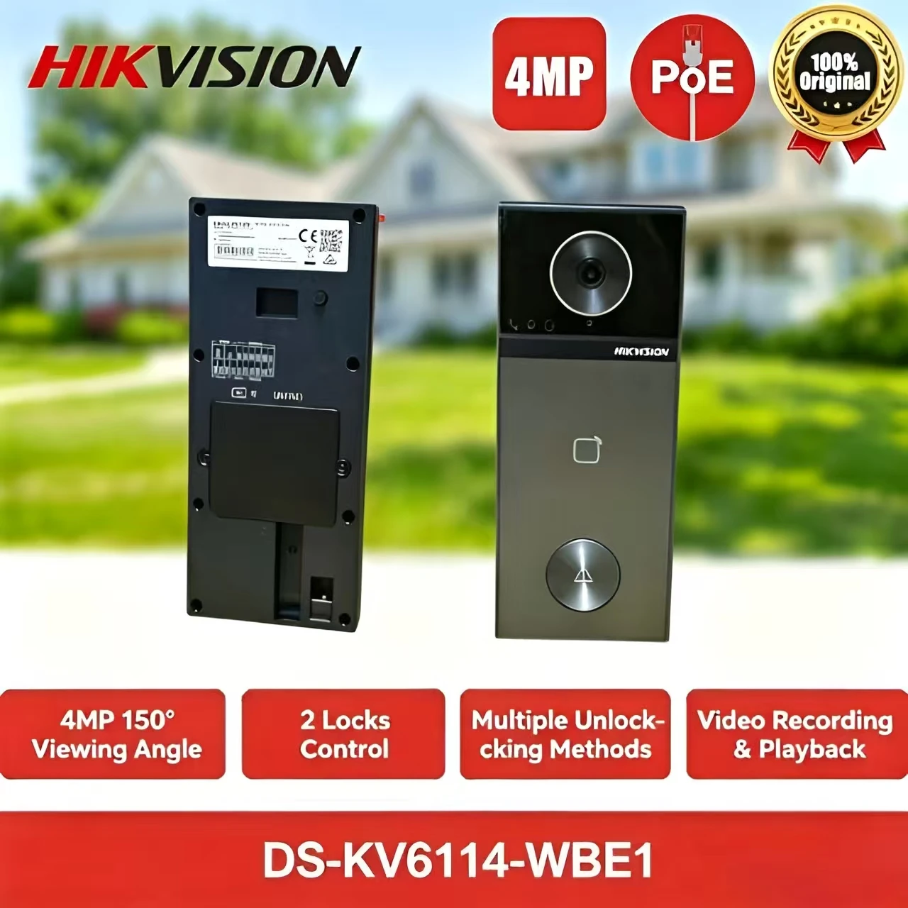 Hikvision DS-KV6114-WBE1 4MP Villa Door Station with 150° Wide Angle PoE WiFi 6 Multi-Unlock & Hik-Connect Remote Control