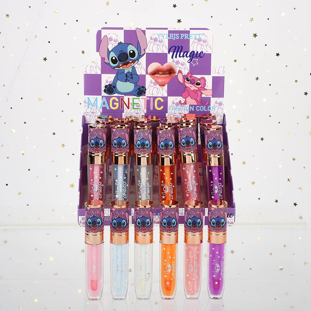 24Pcs Stitch Fruity Flavor Watery Lip Gloss Set 6 Colors Color Changing Lip Gloss Longlasting Liquid Lipstick Lips Cosmestic