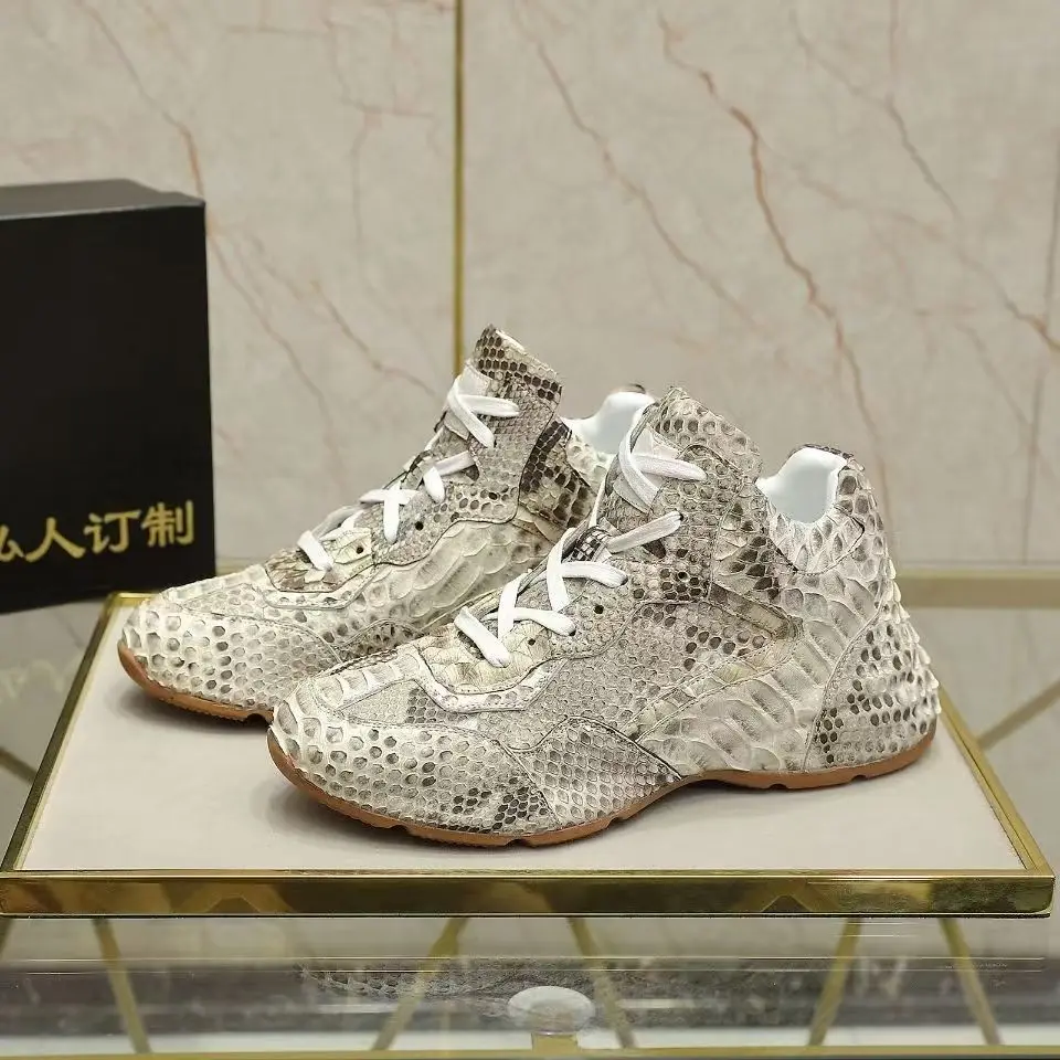 

Новинка 2025 года: Модные повседневные мужские кроссовки из натуральной кожи под змеиную кожу, модель pdd414