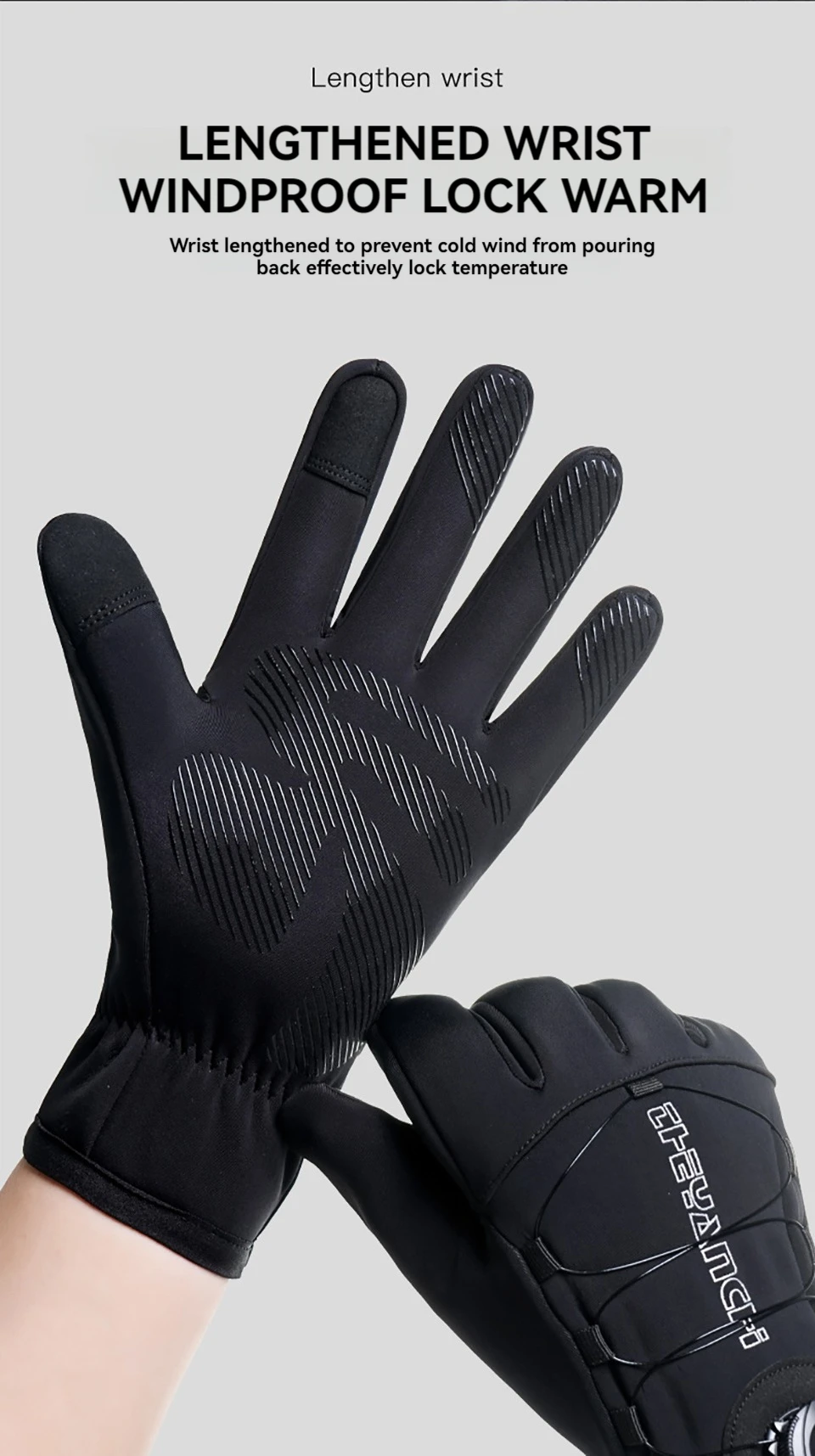 GTUBIKE Winter-warme Handschuhe für Männer und Frauen, verlängerte, verdickte, wind- und wasserdichte Sport-Touchscreen-Ski-Fahrradhandschuhe – Detail 6