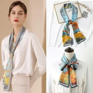 2025 New 90x90cm Floral Print Square Scarf, French Retro Fake Silk Neckerchief for Women