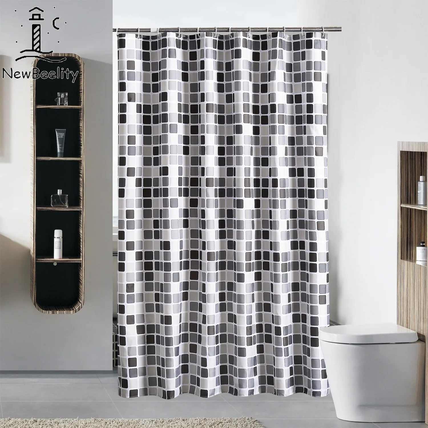 

Thickened Waterproof Home Shower Curtain Mosaic Bathroom Polyester Cloth Hanging Ring Accessories Blackout Privacy Cloth 1Pc New