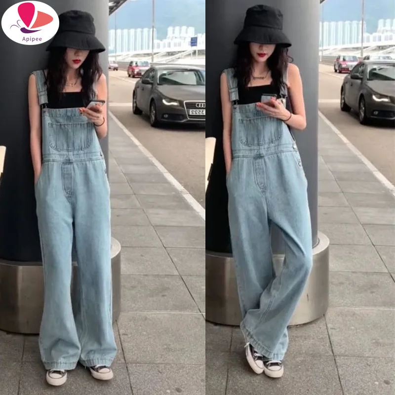 

Mopping Pants 2024 Spring Autumn New Model Korean-Style Loose-Fit High-Waist Wide-Leg Jeans Overall Women's Fashion Jumpsuit